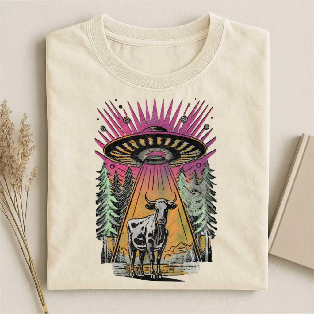 UFO Cow Abduction Graphic T-shirt