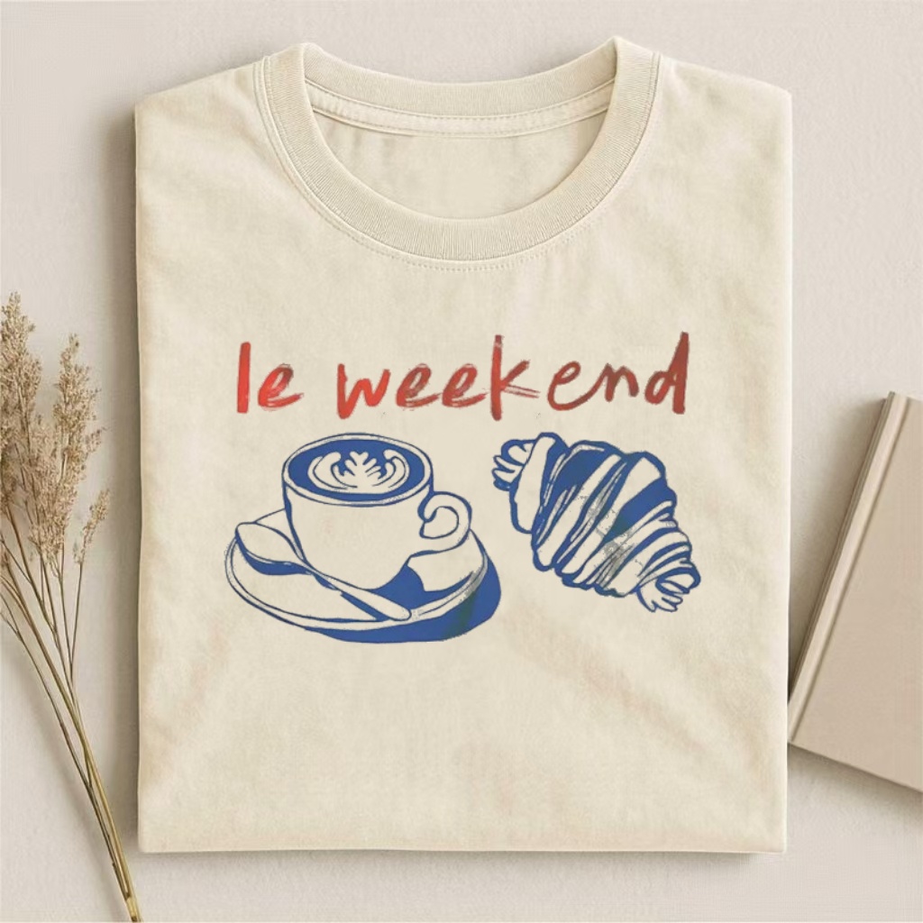 "Le Weekend" Coffee & Croissant French Vibes T-shirt