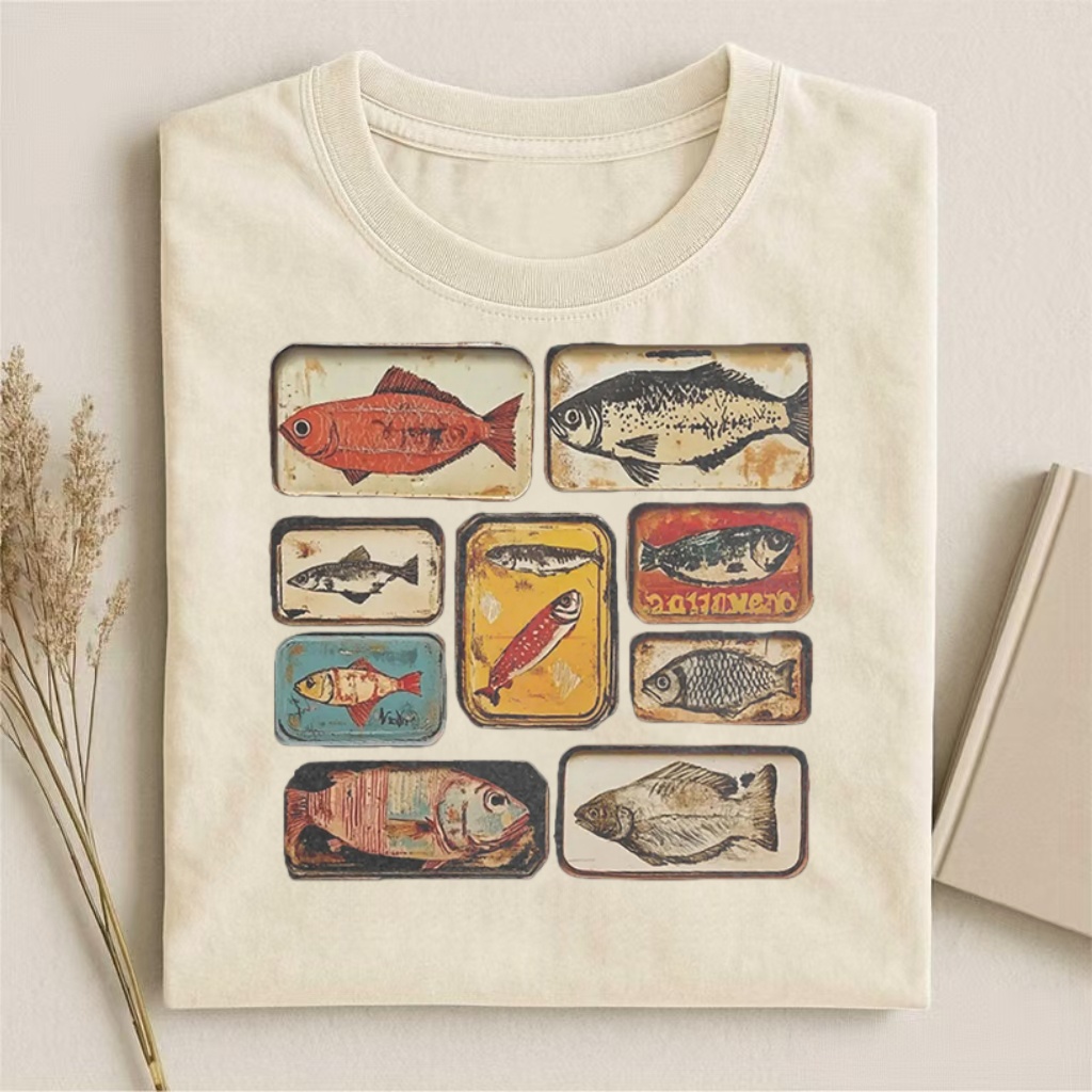 Vintage Fish Species Grid Graphic T-shirt