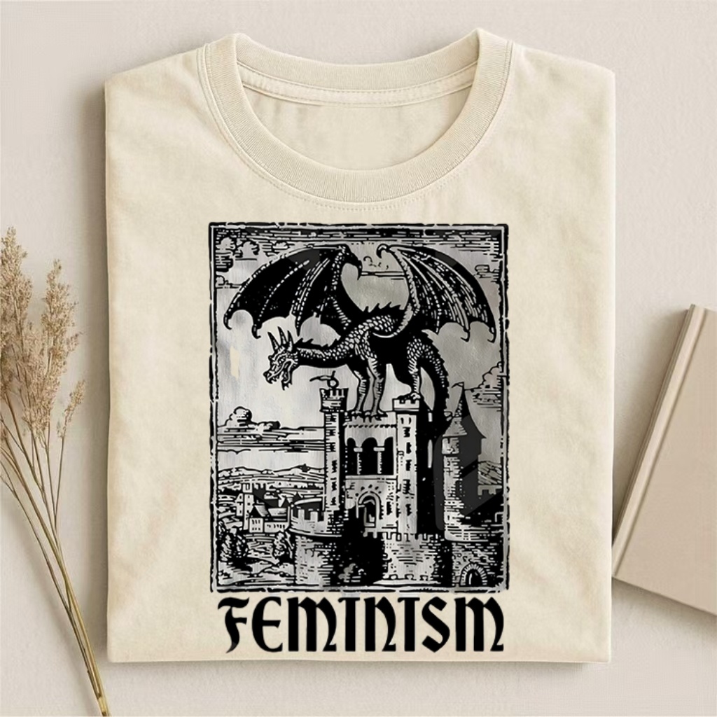 Medieval Dragon Feminism Tarot Style T-shirt