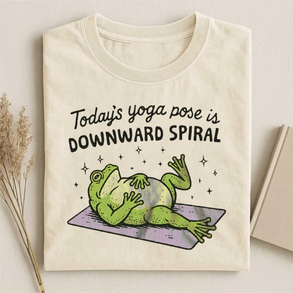 "Today's Yoga Pose Is Downward Spiral" Frog Humor T-shirt