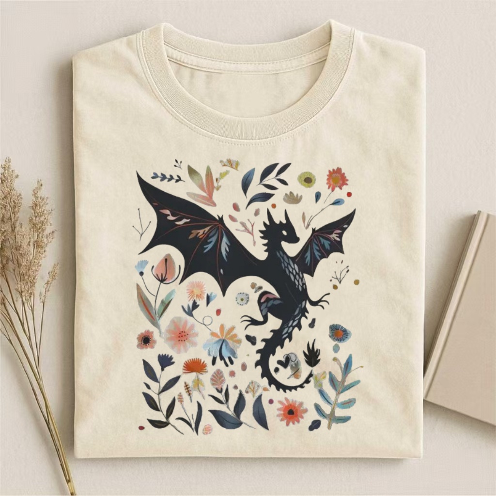 Floral Dragon Fantasy Art T-shirt