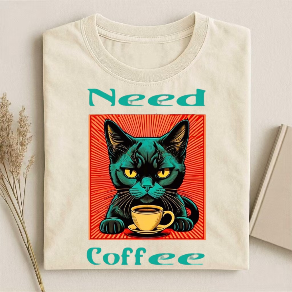 "Need Coffee" Black Cat Pop Art T-shirt