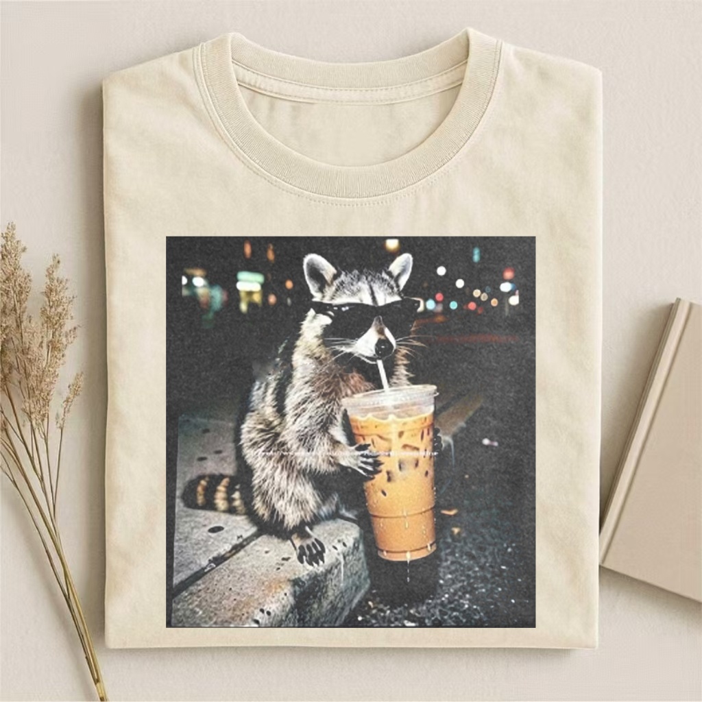 Raccoon With Iced Coffee Meme T-shirt