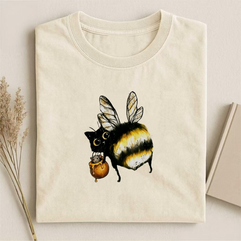 Cat-Bee With Honey Pot Graphic T-shirt