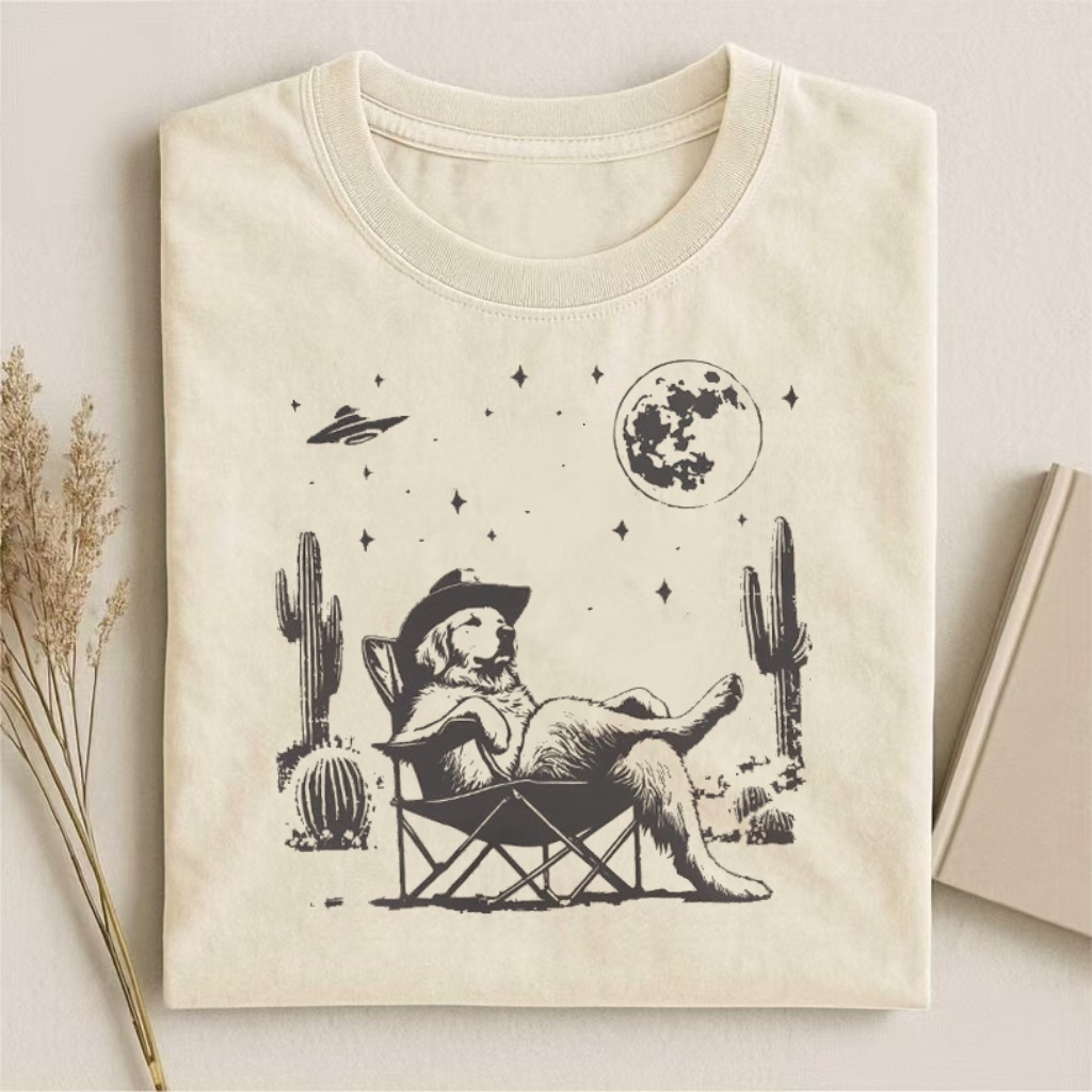 Cowboy Golden Retriever Desert UFO T-shirt