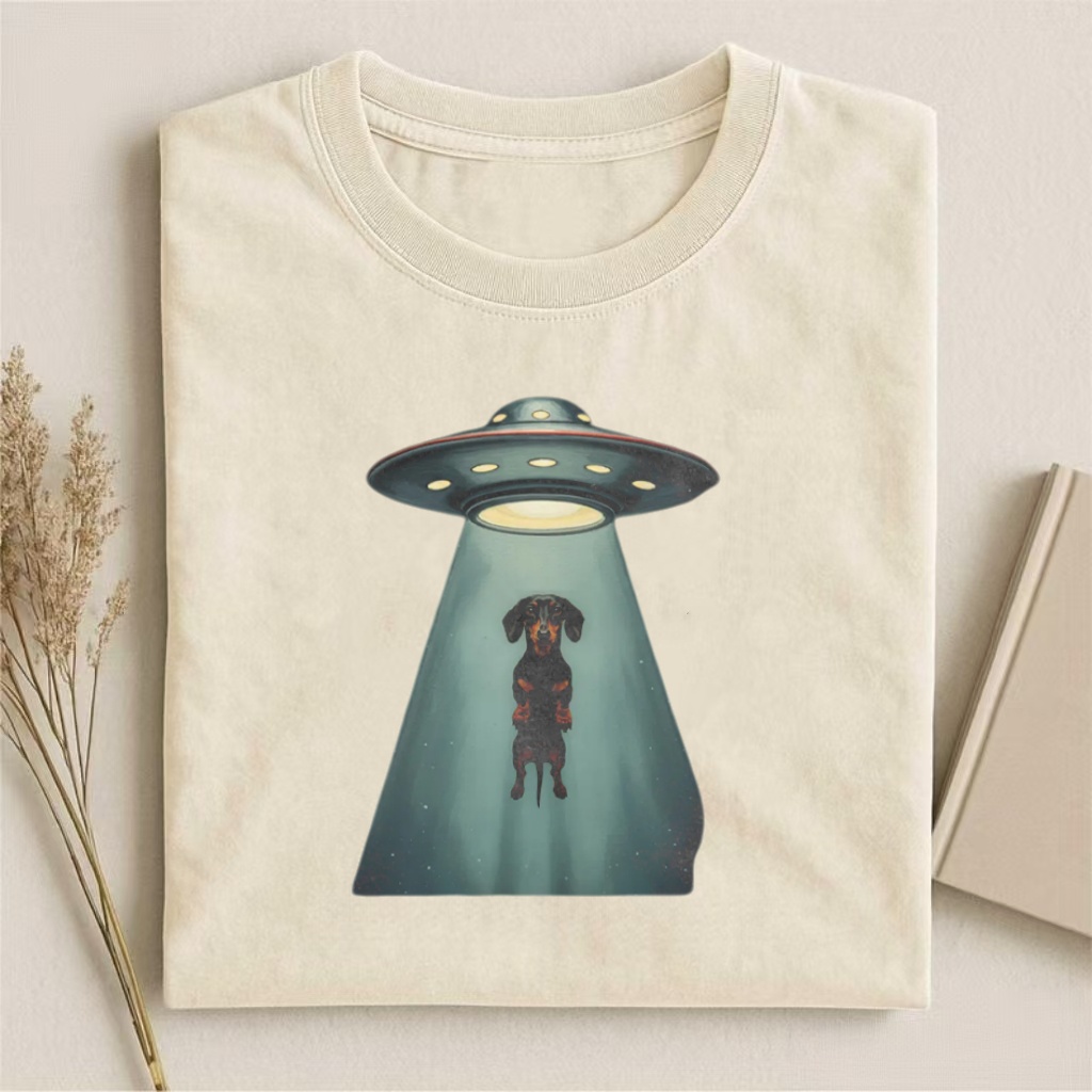 Dachshund UFO Abduction Graphic T-shirt