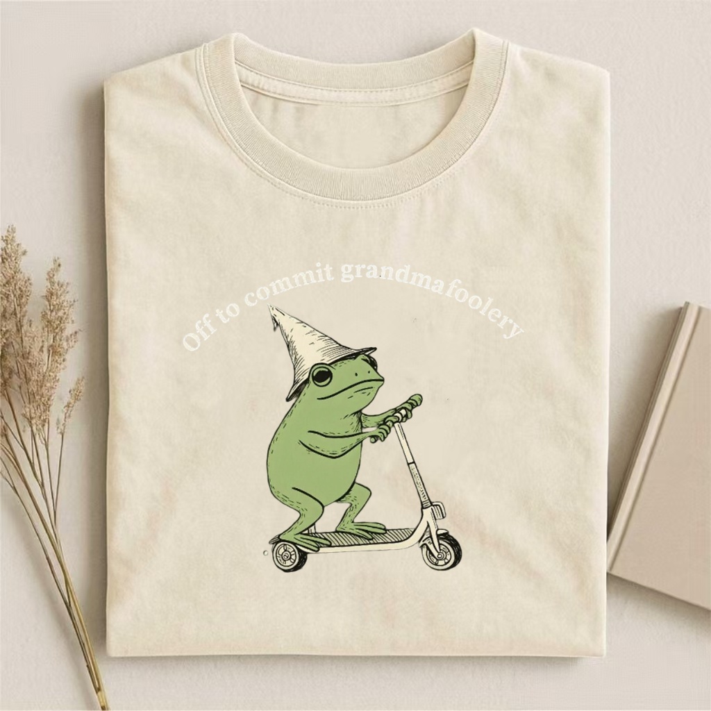 "Off To Commit Grandmafoolery" Frog Scooter Humor T-shirt