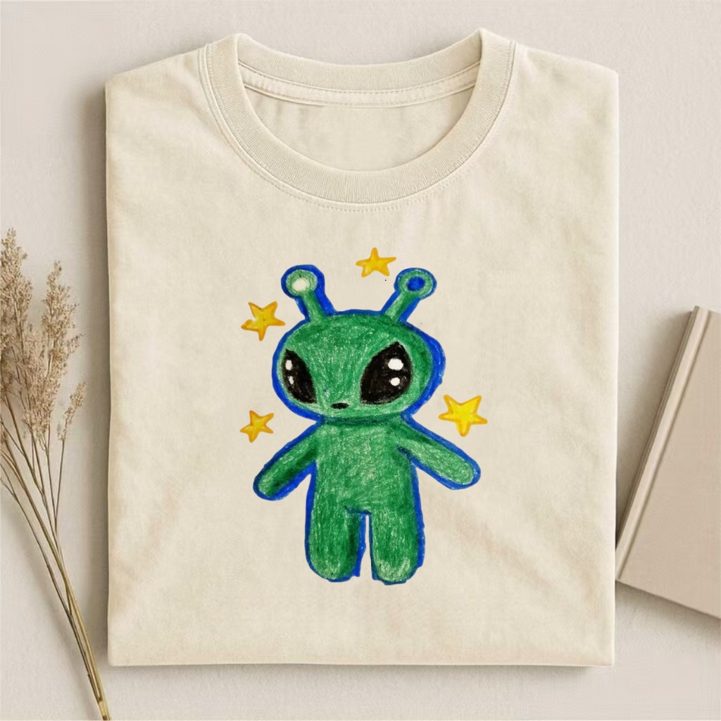 Cute Alien With Stars Doodle T-shirt