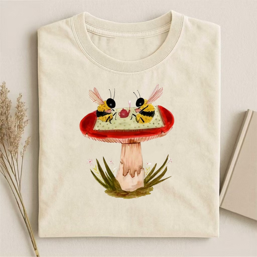 Bees On Mushroom Tea Party Watercolor T-shirt