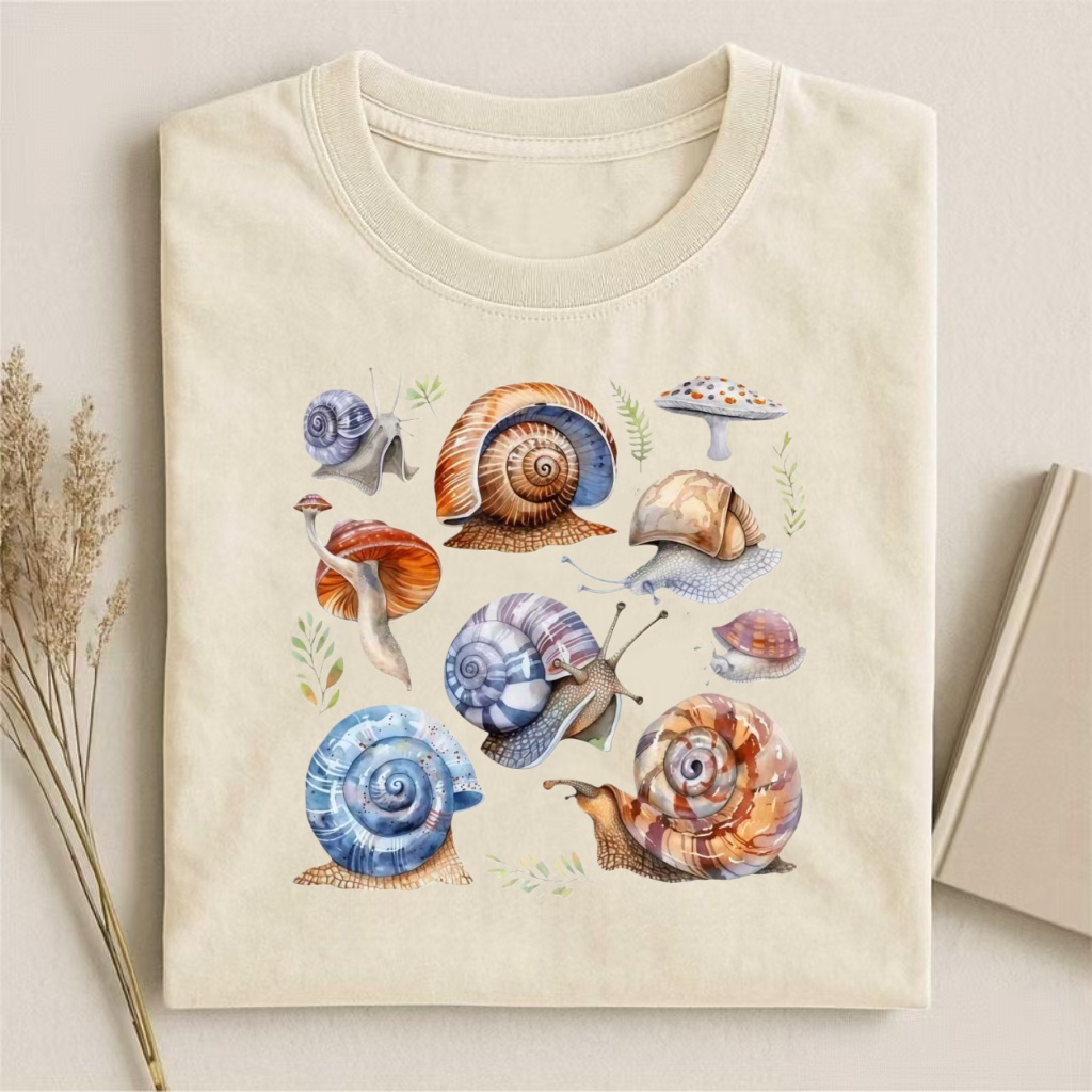 Snail & Mushroom Watercolor Collage T-shirt