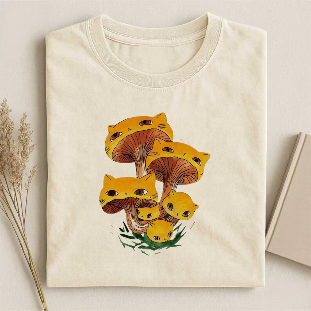 Cat Mushroom Hybrid Whimsical Art T-shirt