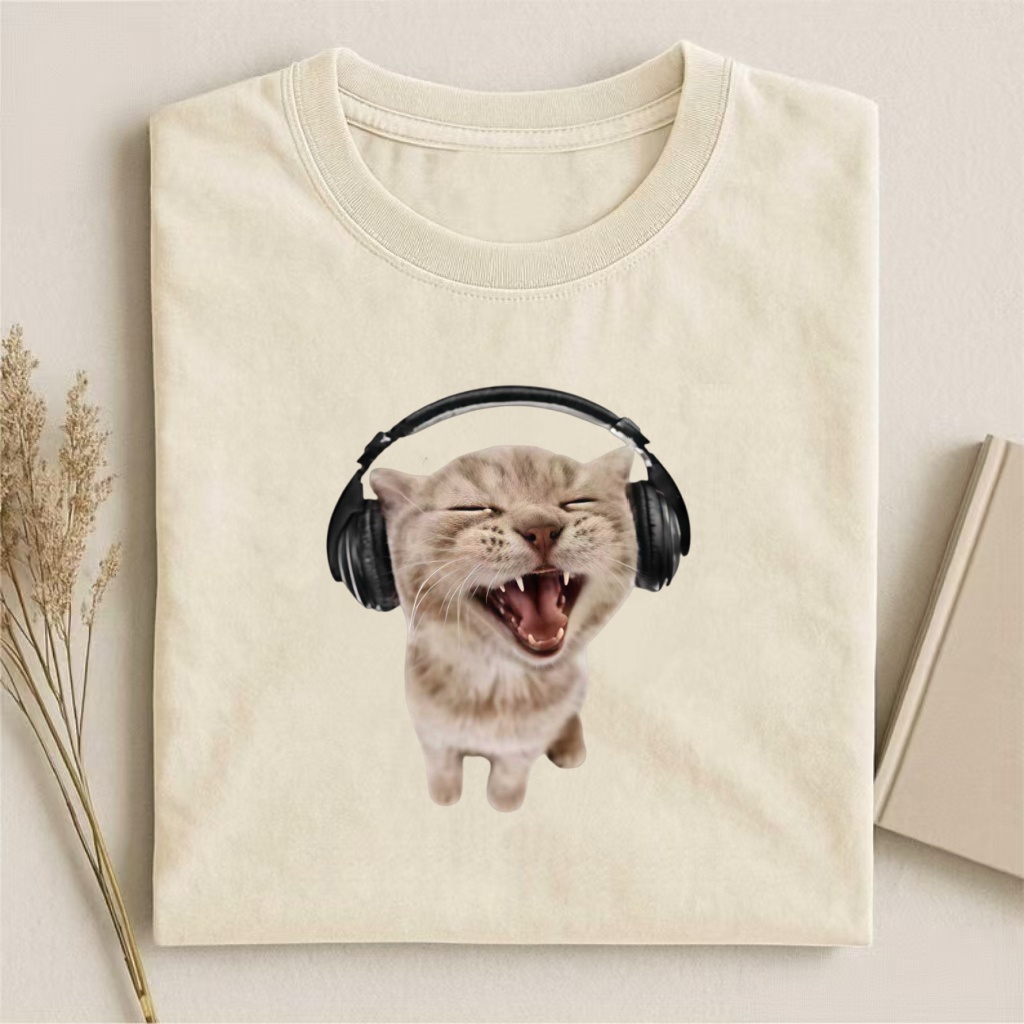 Cat With Headphones Music Lover Meme T-shirt