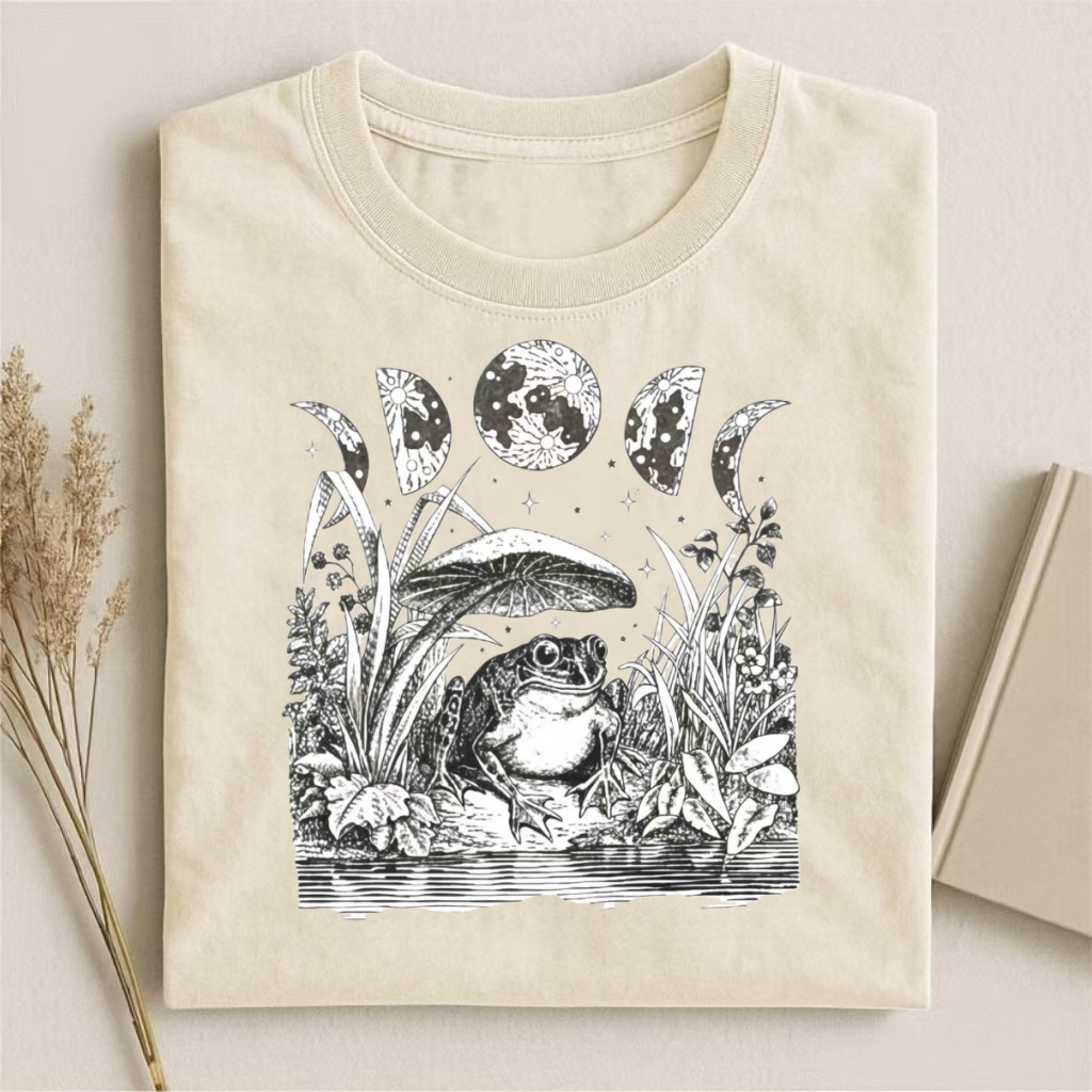 Frog & Moon Phases Gothic Botanical T-shirt