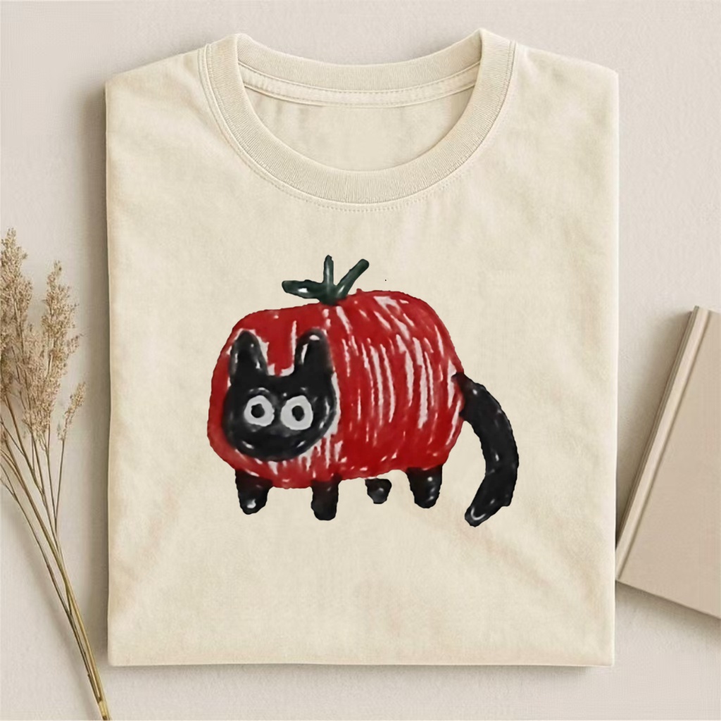 Tomato Cat Funny Doodle Graphic T-shirt