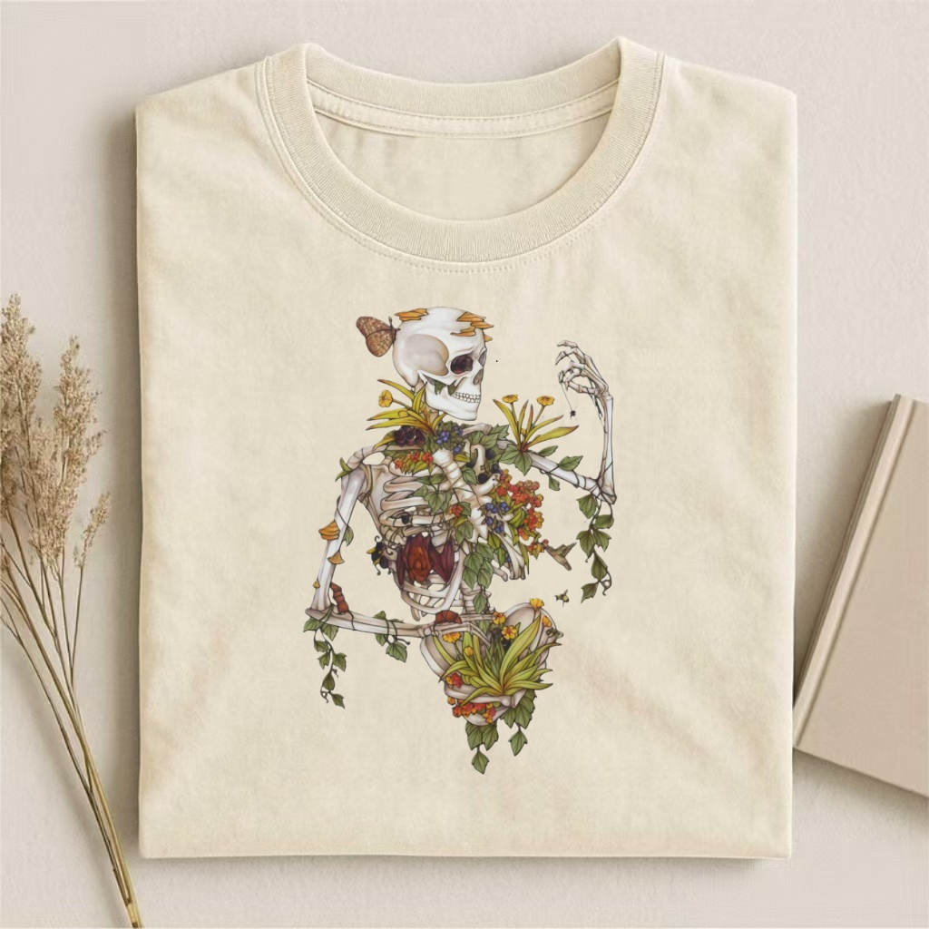 Floral Skeleton Nature Gothic Art T-shirt