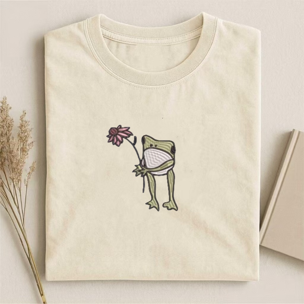 Embroidered Frog With Flower T-shirt