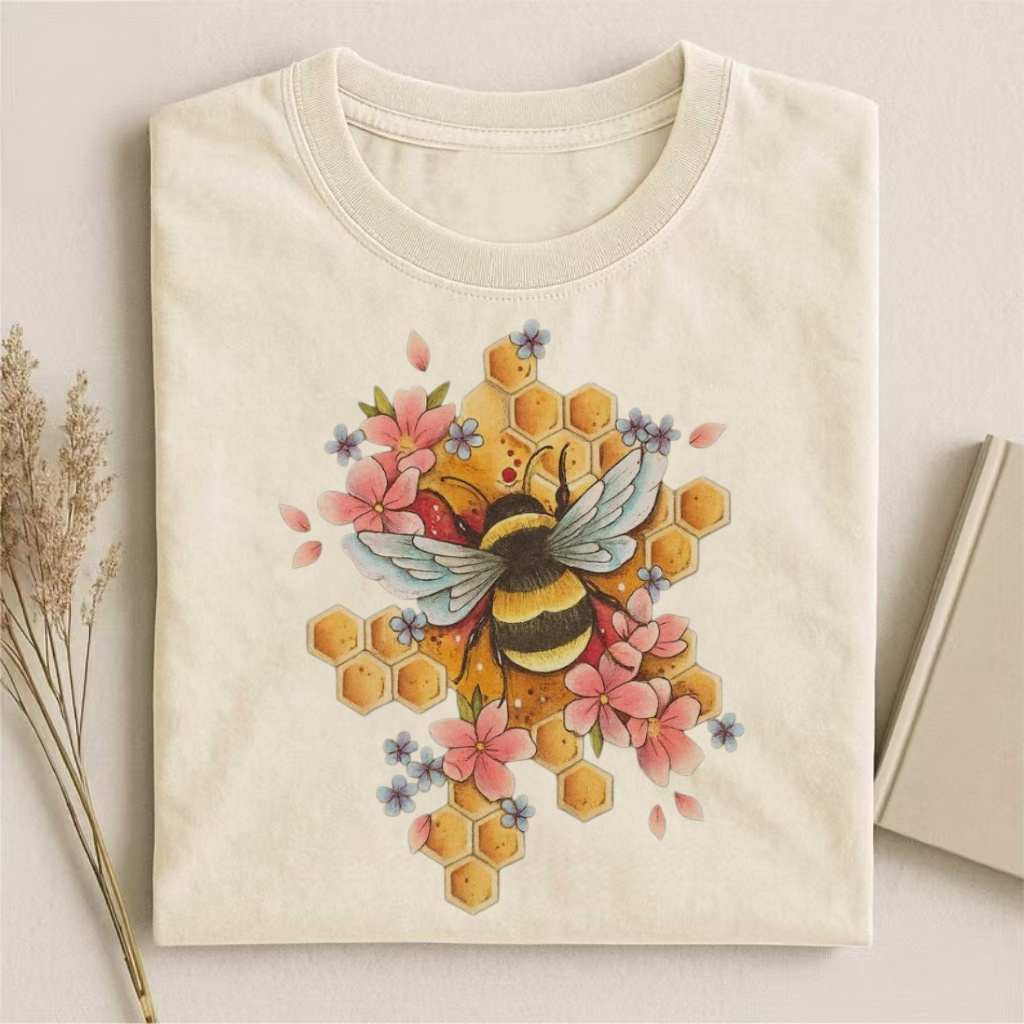 Honeycomb Bee Floral Art T-shirt