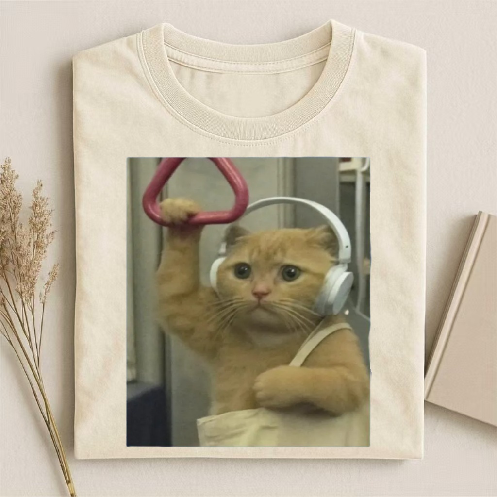 Subway Cat with Headphones Meme T-shirt