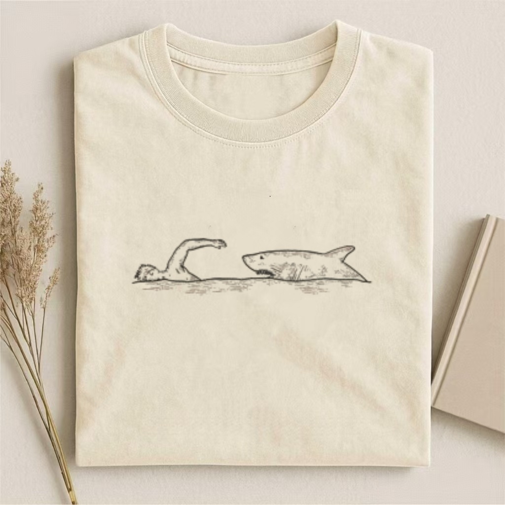Loch Ness Monster & Shark Sketch T-shirt