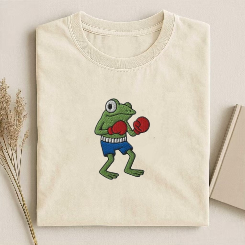 Boxing Frog Embroidered Meme T-shirt
