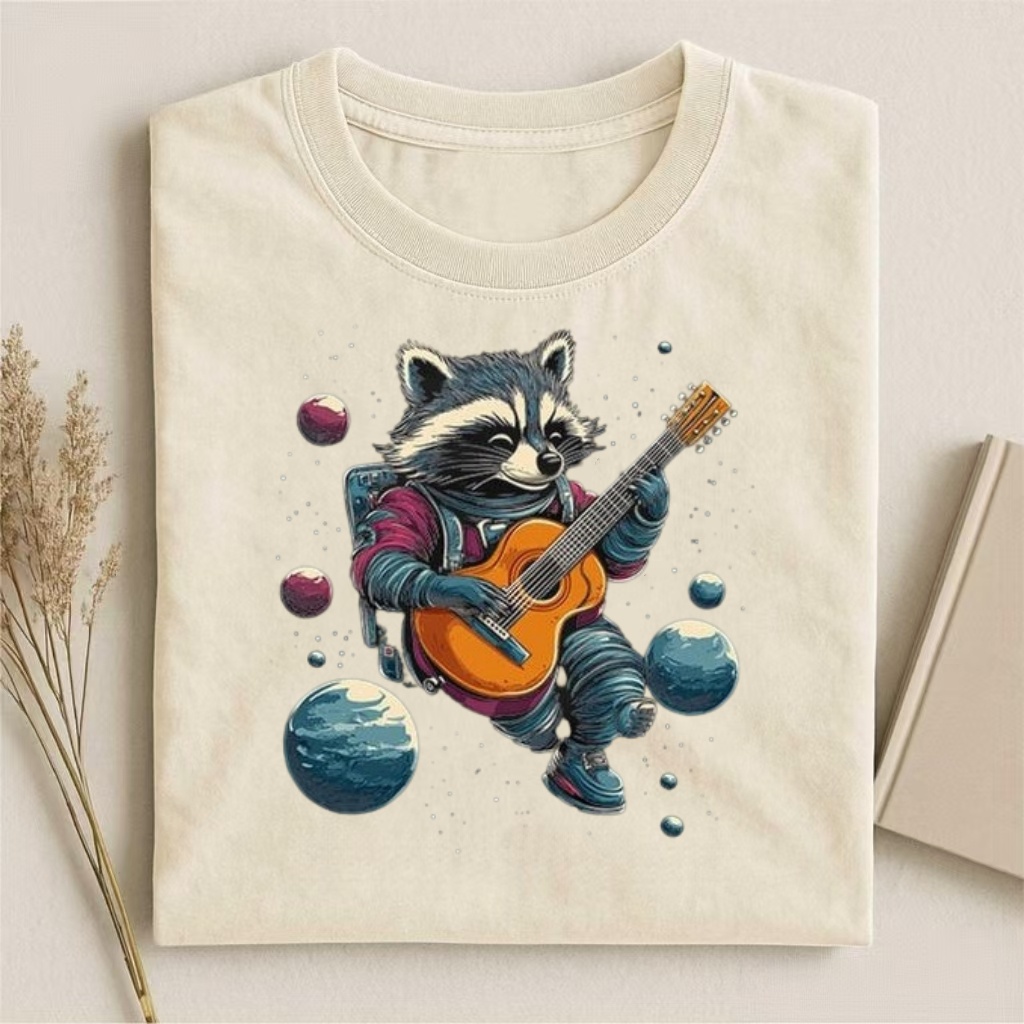 Space Raccoon Playing Guitar Art T-shirt