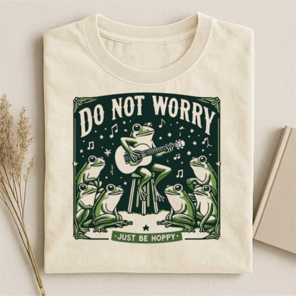 "Do Not Worry Just Be Hoppy" Frog Guitar T-shirt
