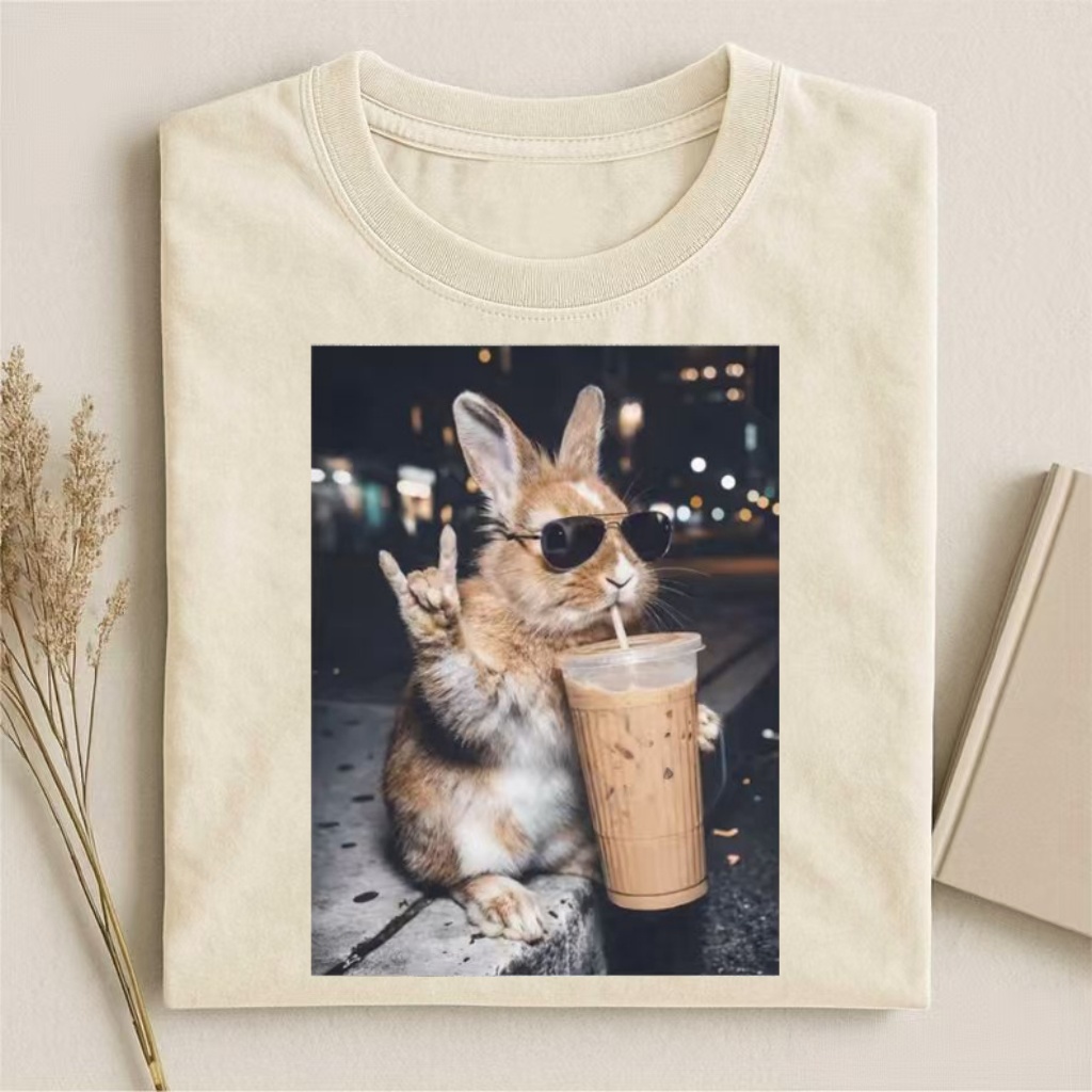 Cool Bunny with Iced Coffee Meme T-shirt