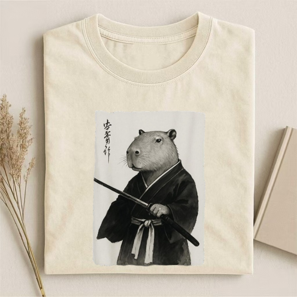 Samurai Capybara Japanese-Style Graphic T-shirt