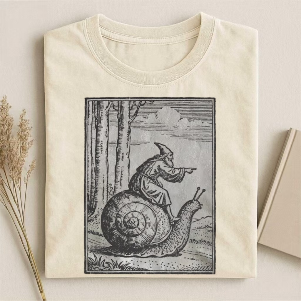 Vintage Engraving Wizard-on-Snail T-shirt