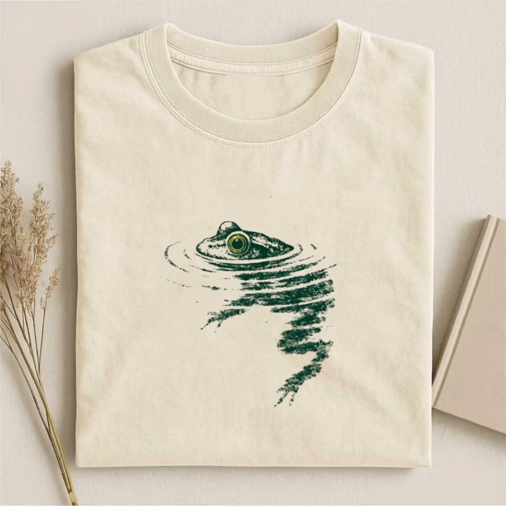 Vintage Pond Frog Peeking Graphic T-Shirt