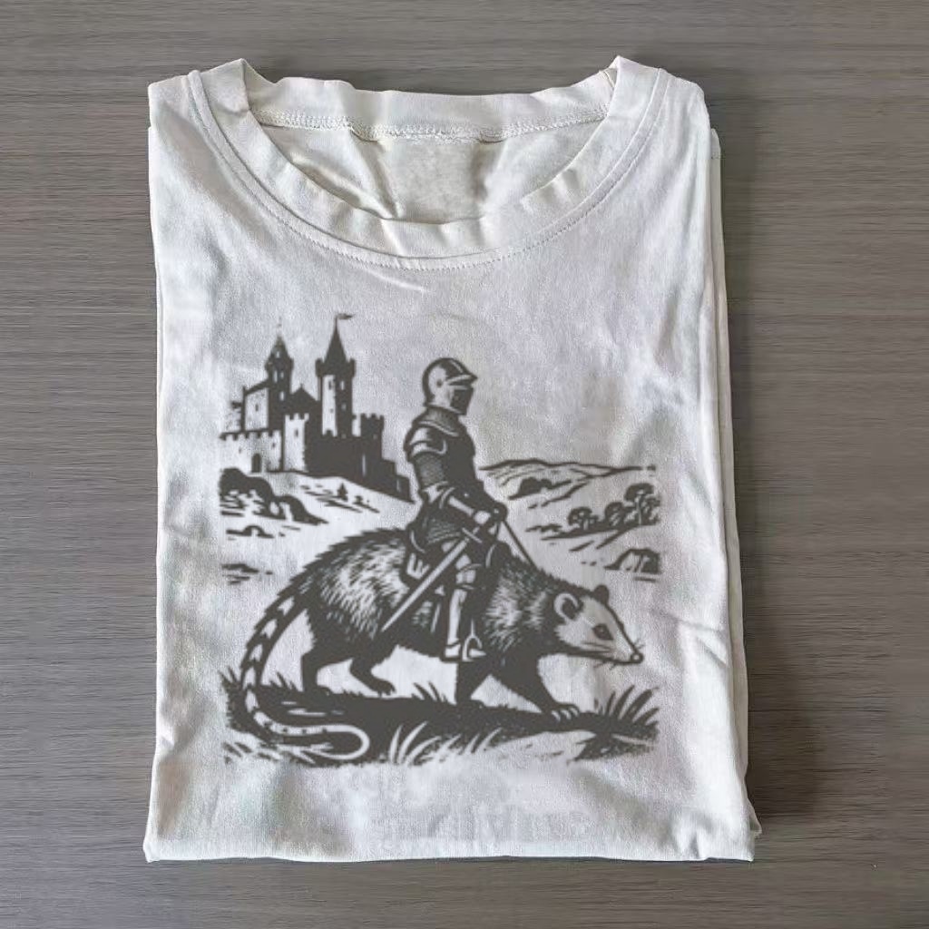 Knight Riding Opossum Medieval Art T-Shirt