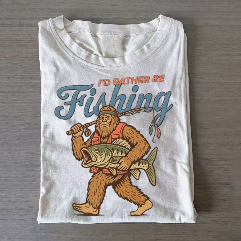Bigfoot Fishing Retro Outdoor Adventure T-Shirt