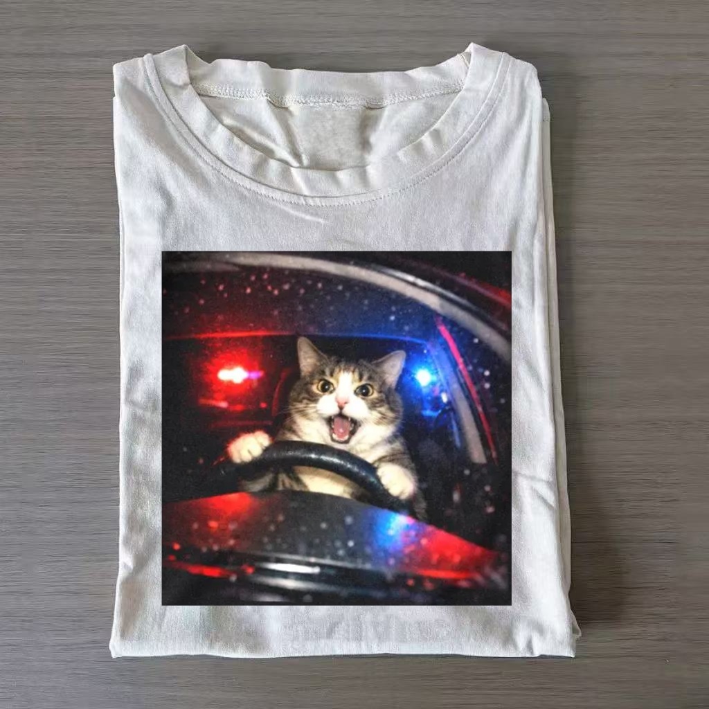 Cat Driving Police Car Meme T-shirt