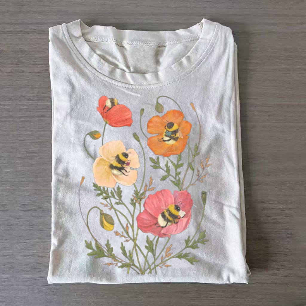 Bees & Poppies Floral Art T-shirt