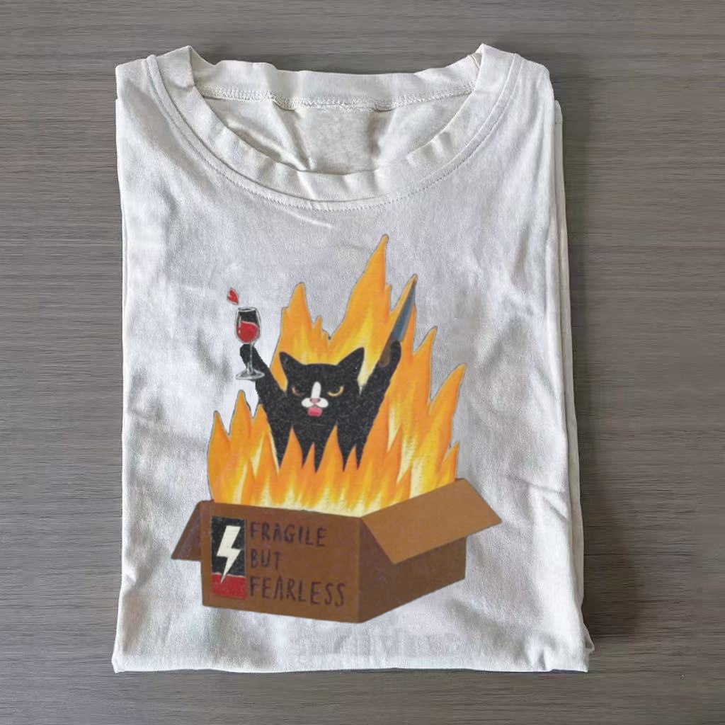 "Fragile But Fearless" Cat on Fire T-shirt