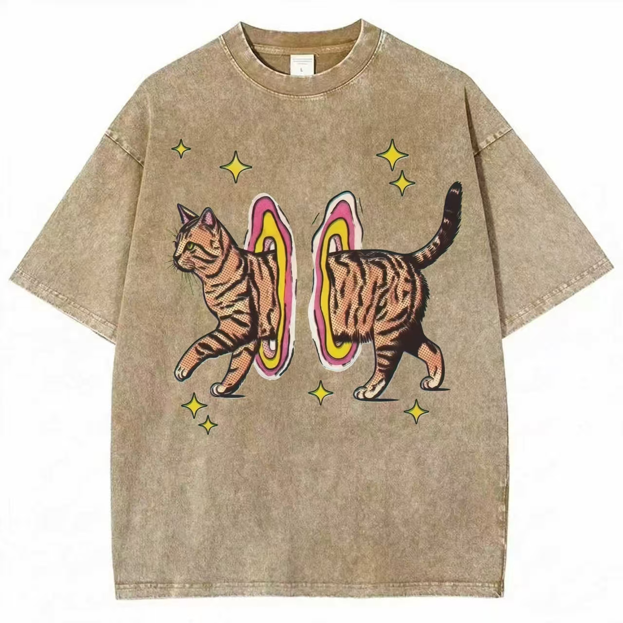 Cat Portal Retro Pop Art Washed T-Shirt