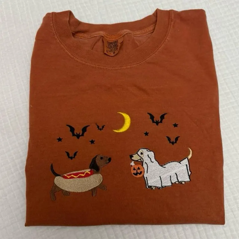 Halloween Dachshunds Embroidered T-shirt