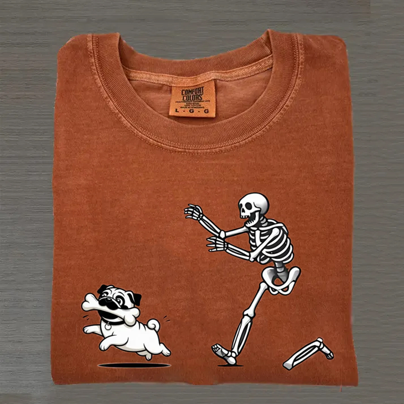 Funny Skeleton Halloween Pug T-shirt