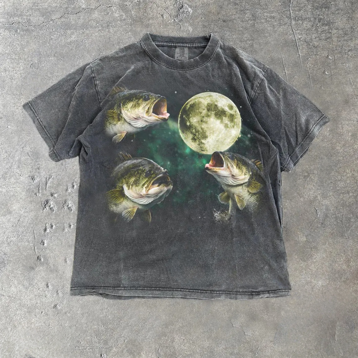 Bass Fishing Moon Vintage Style T-Shirt