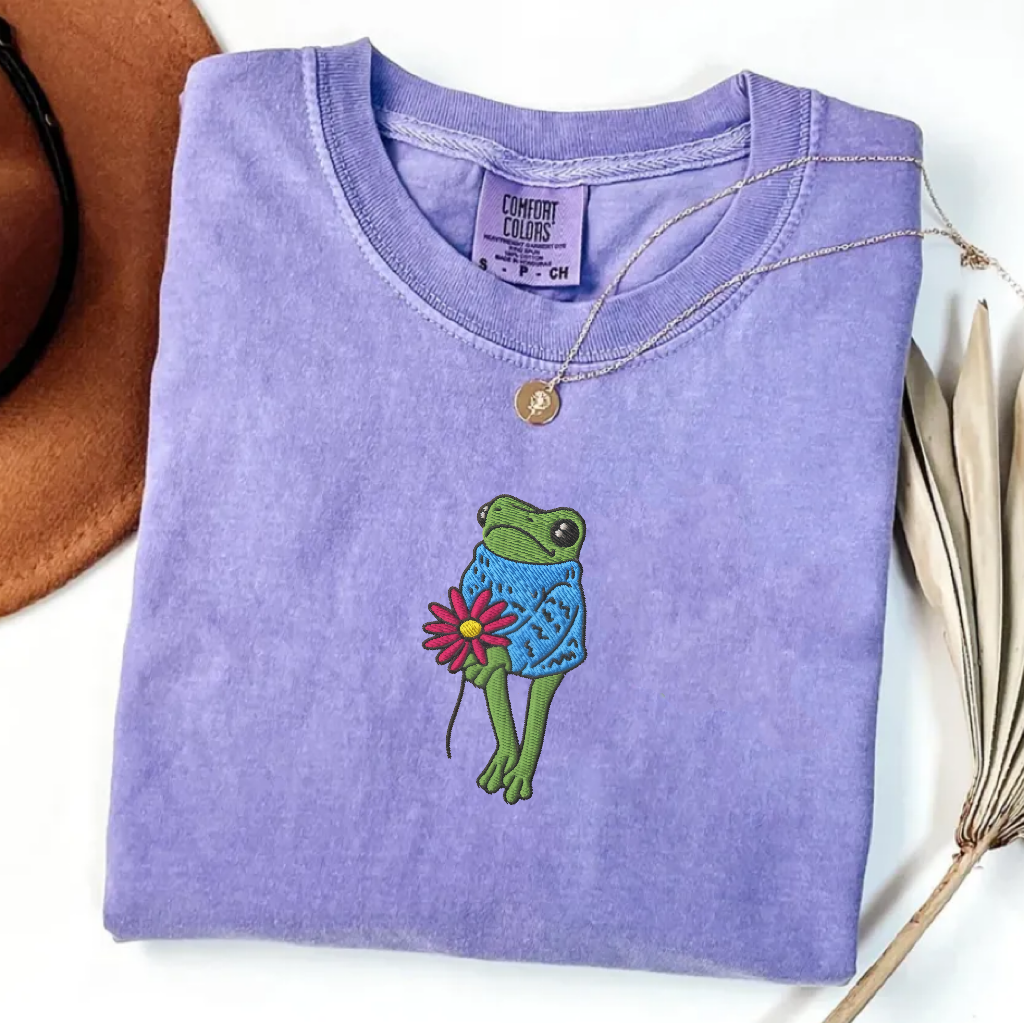Embroidered Flower Frog T-shirt
