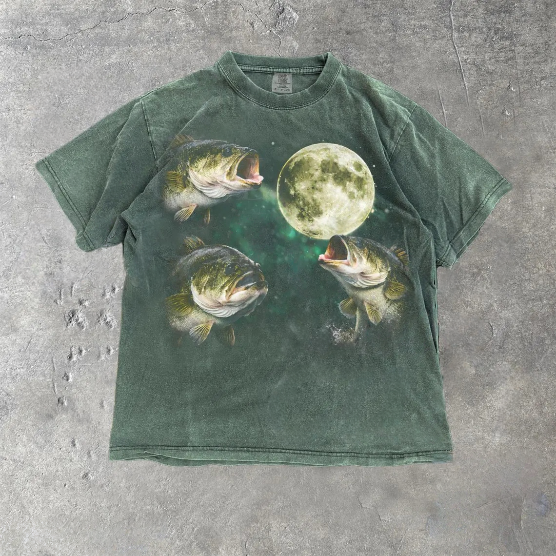 Bass Fishing Moon Vintage Style T-Shirt
