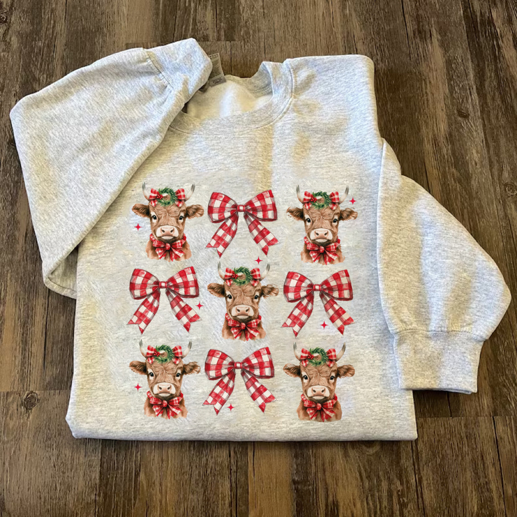 Christmas Cute Cow Bow Sweatshirt