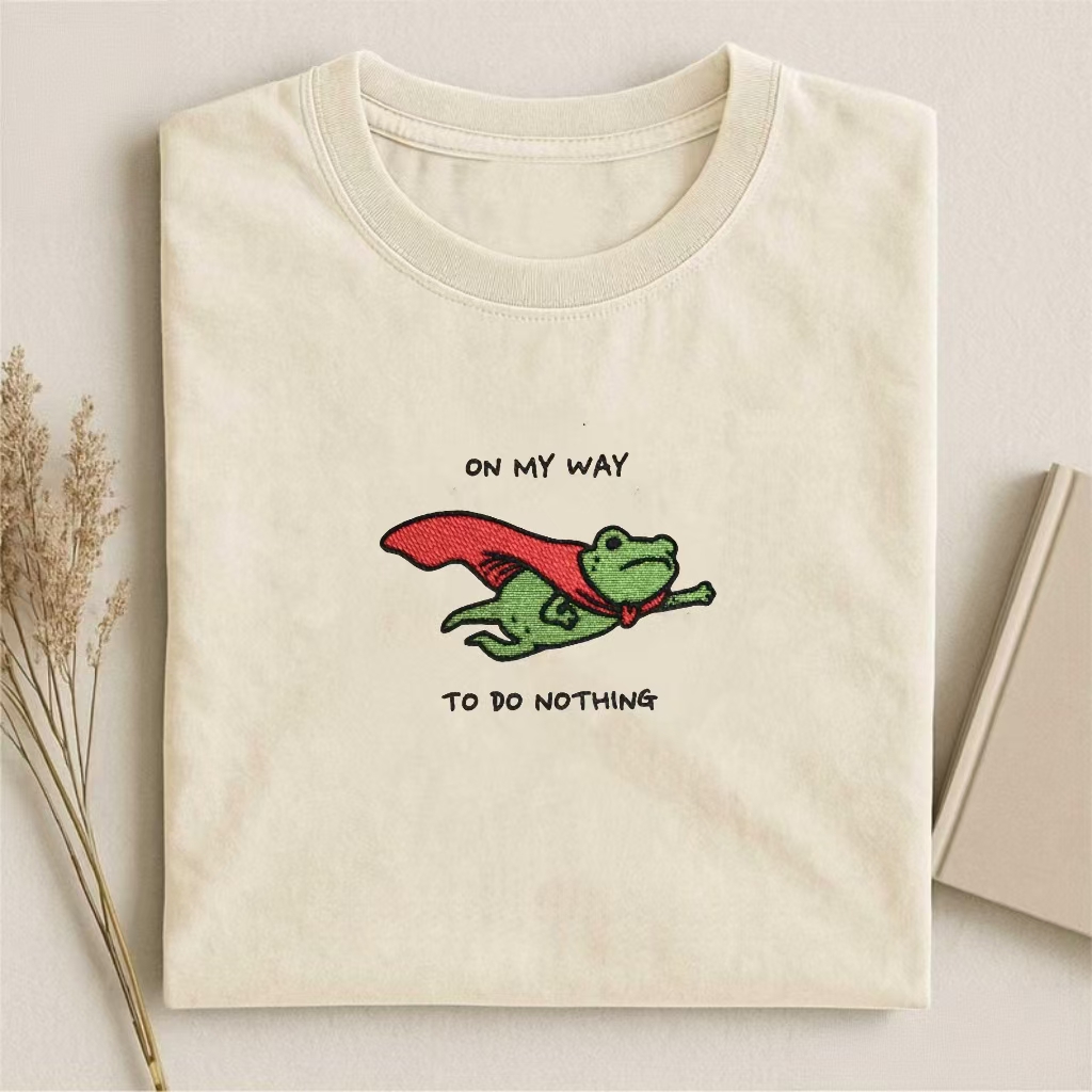 "On My Way To Do Nothing" Super Frog Embroidered T-shirt