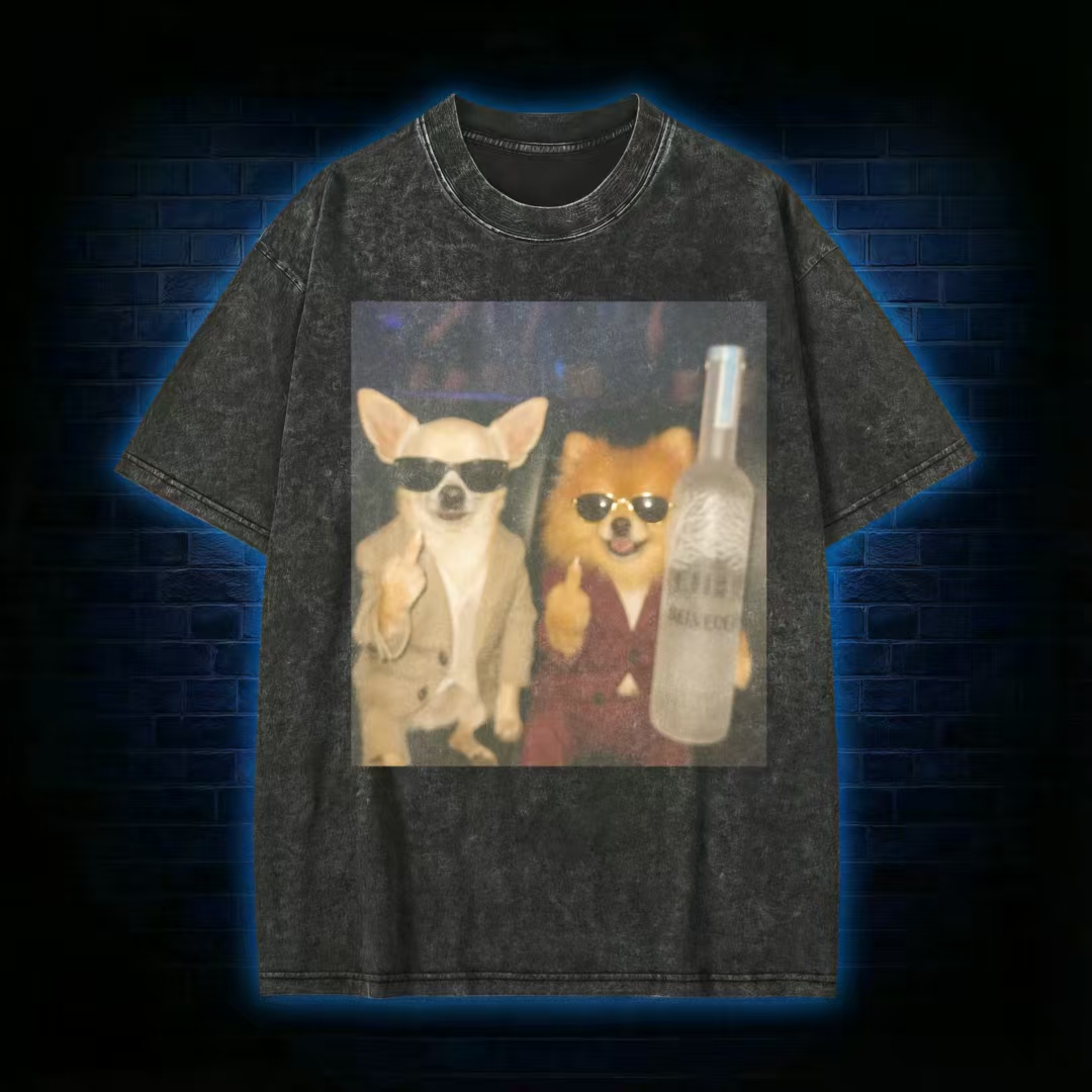 Chihuahua & Pomeranian Party Dogs Meme Washed T-Shirt