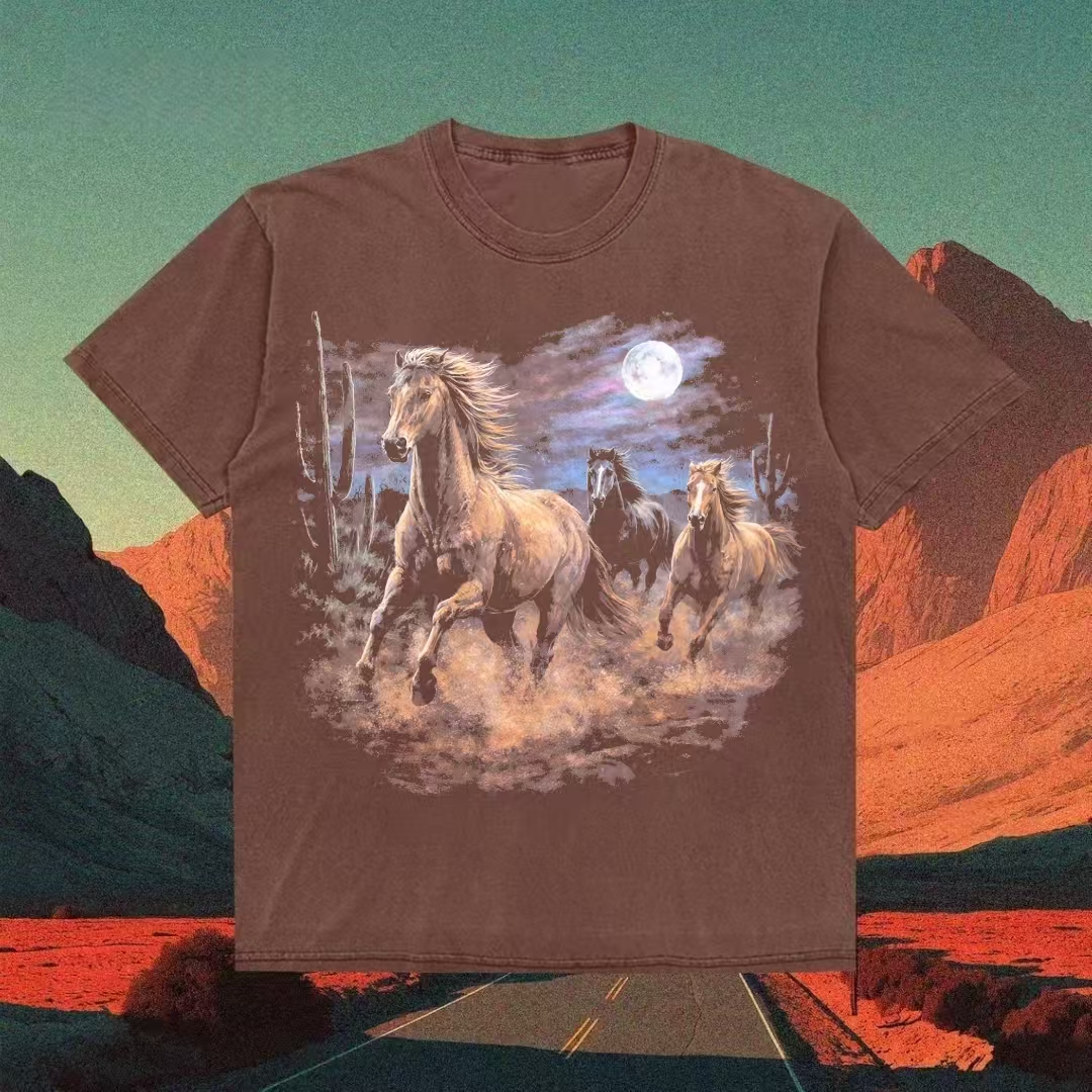 Moonlit Wild Horses Western Art T-Shirt
