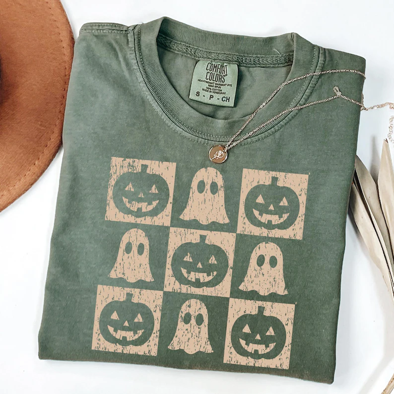 Halloween Checkered Ghost Pumpkin Shirt