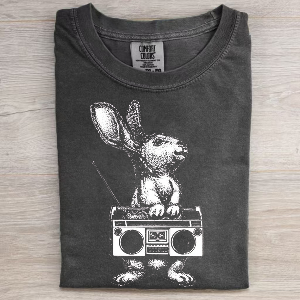 Rabbit With Vintage Boom Box Radio T-shirt