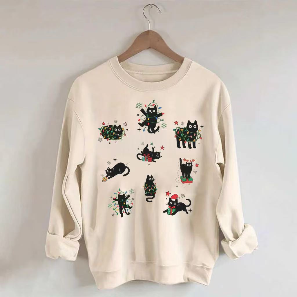 Christmas Black Cat Graphic Sweatshirt