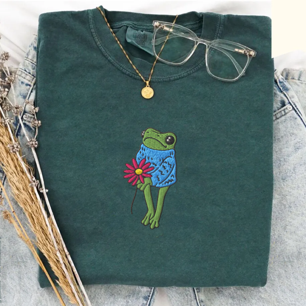 Embroidered Flower Frog T-shirt